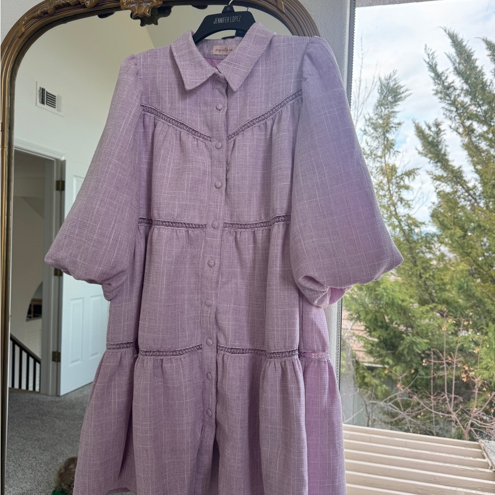 Ivy City Lilac Button-Front Tiered Dress